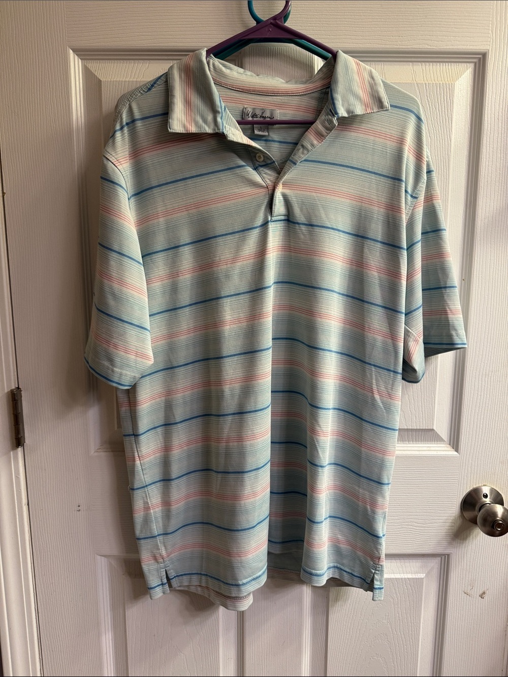 Walter Hagen Light Blue Polo with Pastel Pink and Blue Stripes